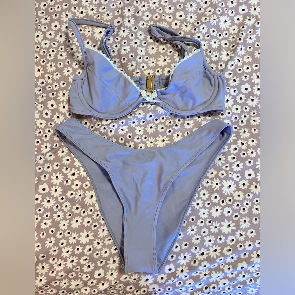 Purple and White Bikini Set Swimwear